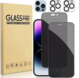 For iPhone 17 16e 15 14 13 Pro Max Privacy Tempered Glass Screen Protector+Lens - Picture 1 of 19