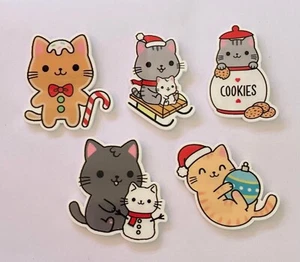 set of 5 Cat Cats Kitten Kittens Christmas Fridge Magnets Magnet acrylic - Picture 1 of 2