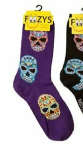 Foozys Day Of The Dead Purple Women's Crew Socks Size 4 through 10 1 Pair - Picture 1 of 1