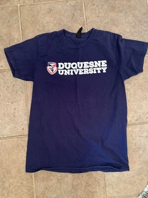 Hanes S/M** Blue Duquesne University Logo Short Sleeve Cotton T-Shirt College - Image 1 of 4