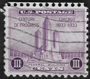 USA Used, 1933 Issue, 1 Cent Federal Building at Chicago (KBX) - Picture 1 of 1