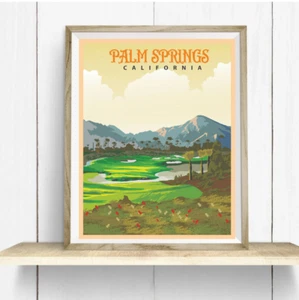 Palm Springs California Golf Print-Travel Poster-PGA-Golf Decor-Gift For Dad - Picture 1 of 6
