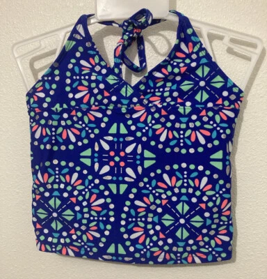 Antiguo Traje de Baño Bikini Azul Marino 2 Piezas Pequeño 6/7 Azul Geométrico y Rojo Floral Lote 2 Foto 1 de 4