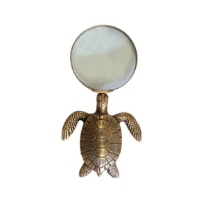 New 7" x 3'' Antiqued Brass Turtle Magnifying Glass - Antique Vintage Style - Picture 1 of 6