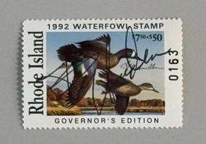1992 Rhode Island State Duck Stamp - Governor Hand Signed - Picture 1 of 2