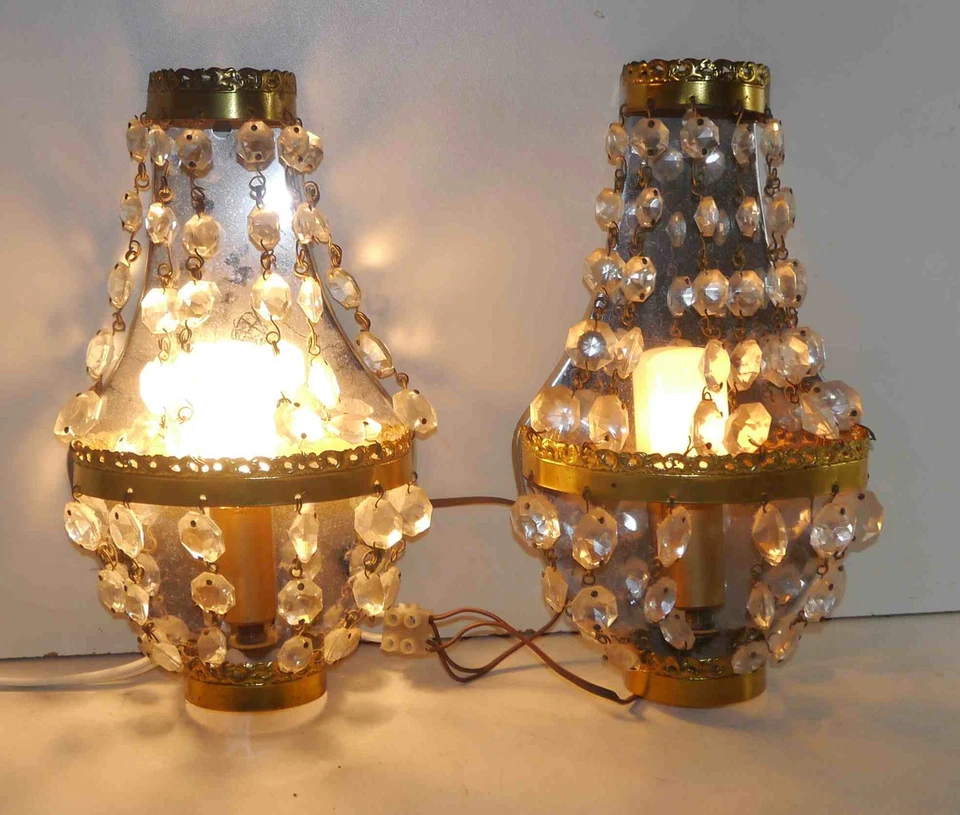 Paire d'appliques vintage à pampilles années 50's - Photo 1/4