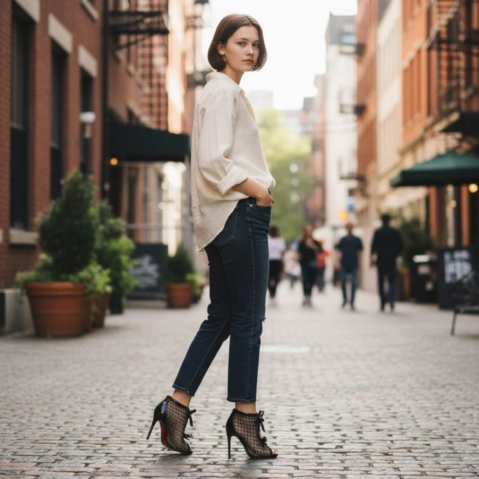 Muy buenos botines Christian Louboutin charol de encaje tacón alto negros para mujer talla 35 Foto 1 de 4