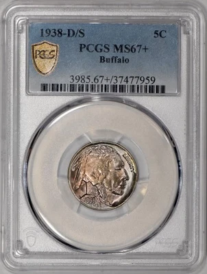 1938-D/S Buffalo Nickel 5c PCGS MS67+ Beautiful Color/Toning! - Image 1 of 4