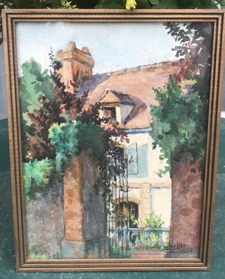 Aquarelle signée encadrée M Duflot Delparon Maison bougeoise format 19x25 cm - Photo 1/4