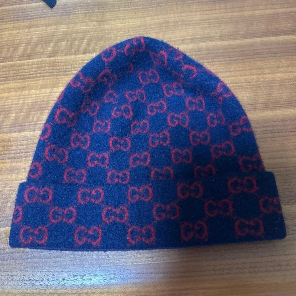 GUCCI GG Monogram Beanie Knit Cap Hat Blue Size L Italy Men's Accessory - Image 1 of 3