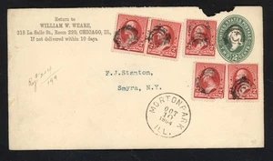 SCOTT 220 1890 2 WASHINGTON (X5) ON U311 1887 2 CENT WASHINGTON USED ENTIRE! - Picture 1 of 2