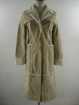 Женский размер M влажный печати желтовато-коричневый замши кожи длинное пальто шерпа с подкладкой отделки полной длины - Изображение 1 из 4