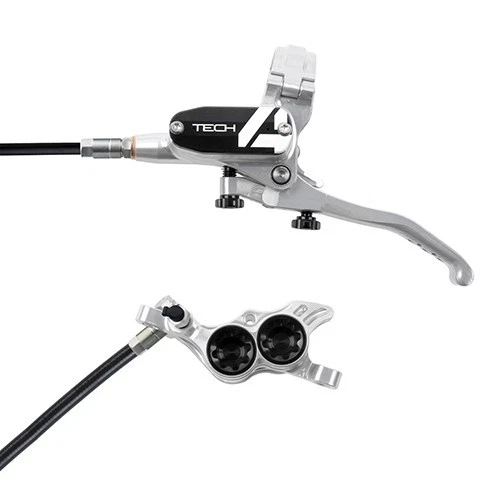 Hope Tech 4 E4 Enduro MTB Brake - Silver/Black - Black Hose - Left Hand Front - Image 1 of 1