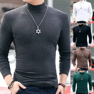 Men's Warm Half Turtleneck Long Sleeve T Shirt Plain Casual Pullover Tops - Picture 1 of 20