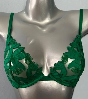 Victoria's Secret Low Cut Demi Bra Nwt Very Sexy Green Appliqué Underwire - Image 1 of 4