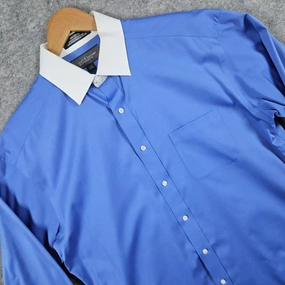Camisa de vestir Croft & Barrow para hombre cuello azul/blanco algodón sin planchar talla L 16-34/35 Foto 1 de 4