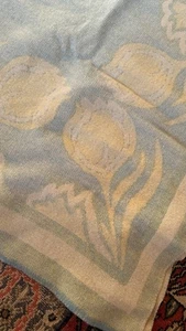Vintage Tulip Wool Blanket 68" X 74" Robin Egg Blue, Yellow & Cream - Picture 1 of 12