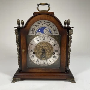 Vintage Germany Bucherer Moon Dial 2 Jewel Chime Mantle Clock 340-020 with Key - Picture 1 of 22
