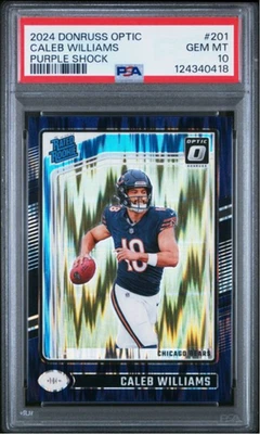 Tarjeta de novato Donruss Optic Caleb Williams #201 Purple Shock PSA 10 graduada 2024 Foto 1 de 2