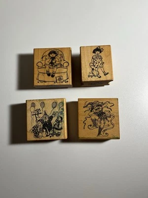 Lote de 4 estampillas de goma vintage de Mary Engelbreit payaso bufón y niña   Foto 1 de 2