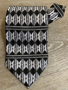 PIERRE BALMAIN~MENS TIE, 100% SILK, BLACK& SILVER ART DECO,  MODERNIST 57”X 4” - Picture 1 of 6