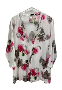Japna Short Floral Open Front Robe Size L Soft Rayon Crochet Cuffs No Belt - Picture 1 of 8