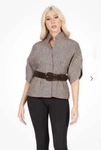 Vertigo Paris braun Tweed Fischgrätmuster vorne offen Jacke neu mit Etikett Größe XS neu mit Etikett - Bild 1 von 6