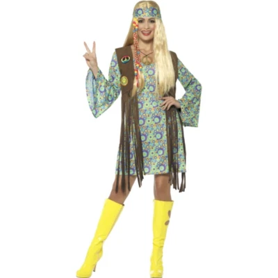 Ladies 1960's 60's Mini Retro Hippy Hippie GoGo Adult Womens Fancy Dress Costume - Image 1 of 4