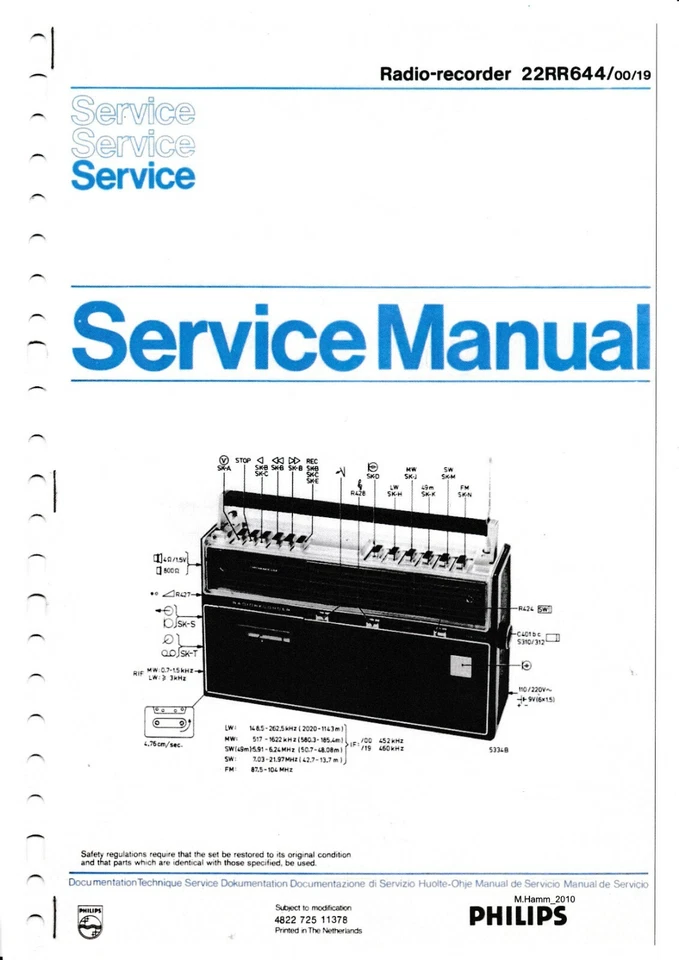 Servizio Manuale di Istruzioni per Philips 22 RR 644 - Immagine 1 di 1