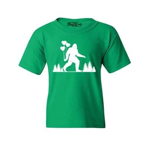 Bigfoot Heart Balloons Youth's T-Shirt Sasquatch Yeti Believer Love Shirts - Picture 1 of 10