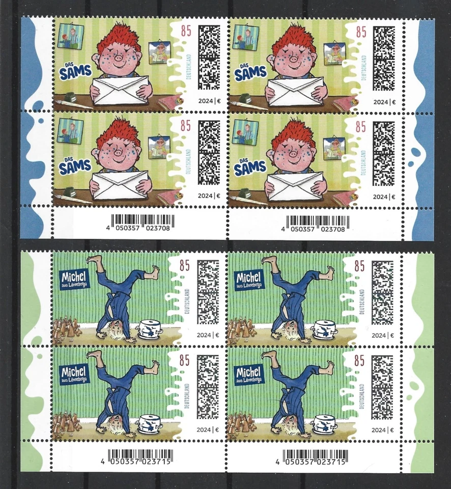 Germany 2024 TV Cartoons Heroes of the Childhood Complete set Blocks of Four MNH - Image 1 of 1