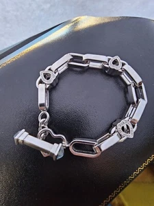 18k Italy White Gold Diamond Heart bracelet 2 Square Cabochon Blue Topaz OTC - Picture 1 of 18