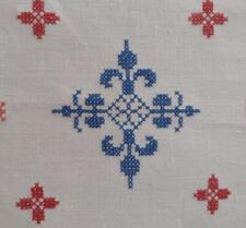 Vintage Linen Center Doily Blue Fleur de lis Hand Embroidery Crochet Lace