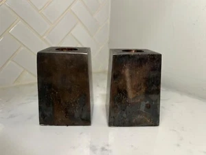2 POTTERY BARN Candleholders Modern Industrial Silvertone - Picture 1 of 4