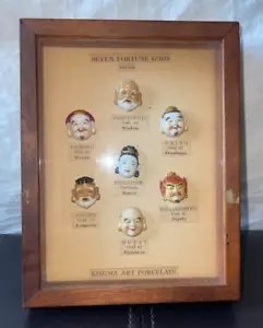 Vtg Kojima Seven Gods of Fortune Porcelain Buttons Japan Mint Rare Mounted Box - Picture 1 of 11
