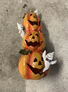 Halloween Pumpkin Battery-Operated LED Light Stacked Statuettes, 7 in. Ghost - Picture 1 of 4