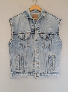 LEVIS Mens/Unisex Denim Vest SzXL Light Acid Wash Vintage 80s Trucker 57508-0209 - Picture 1 of 8