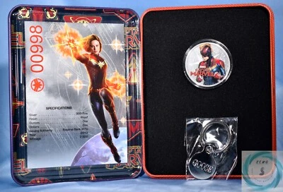 Moneda de prueba de plata pura Capitana Marvel 2019 Fiji de 1 oz Foto 1 de 4