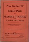 ancienne liste de prix no. 2T de pièces de réparation pour tracteurs Massey-Harris et Willis