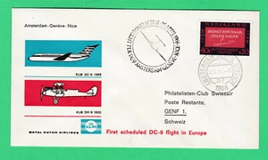 KLM Dutch Airlines Amsterdam Geneva Nice 1966 first DC-9 flight Europe cover FF - Picture 1 of 6