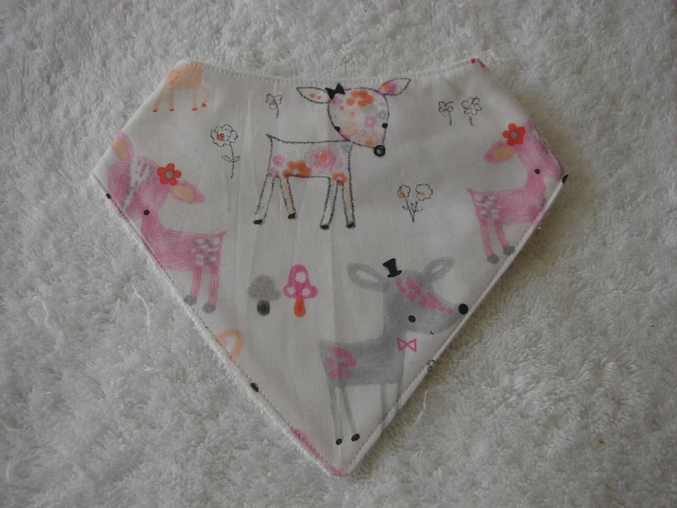 Deer White Bandana Dribble Bibs Cotton Front Towelling Back Handmade - image 1 of 1