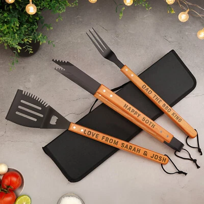 Personalised Barbeque BBQ Set, Custom Engraved Tools - Image 1 of 4