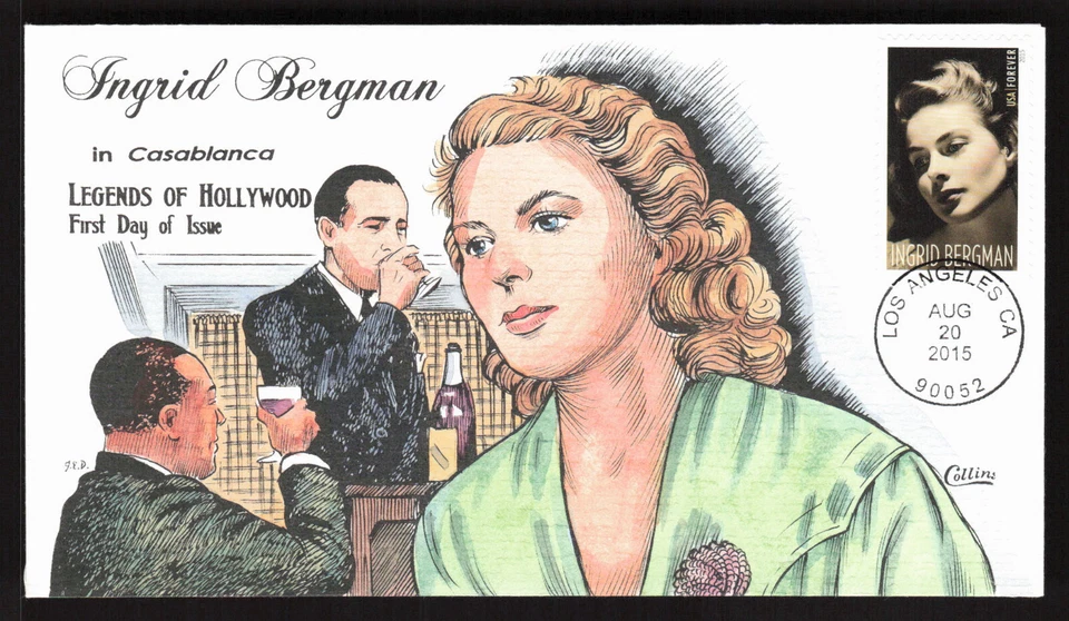 INGRID BERGMAN CASABLANCA HOLLYWOOD LEGEND FDC COLLINS HAND COLORED COVER - Image 1 of 1