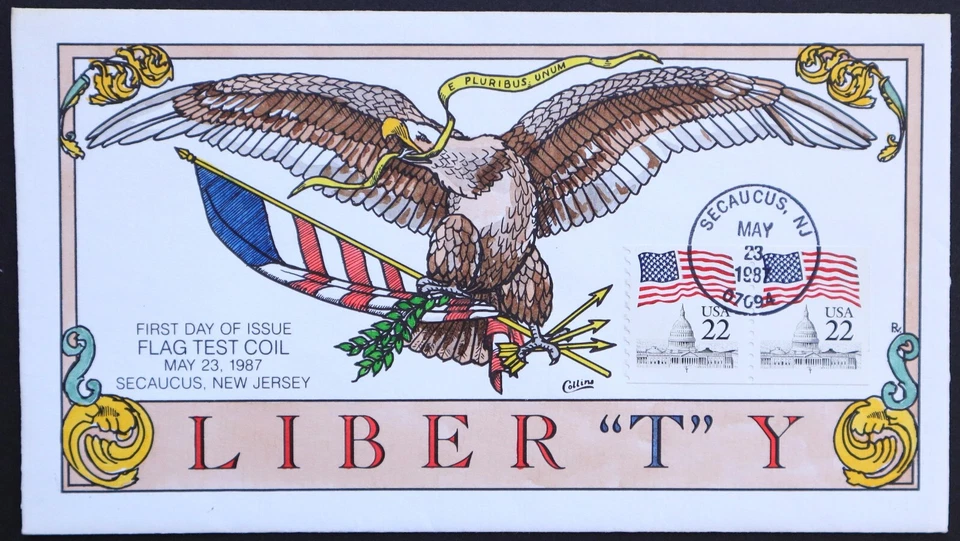 U.S. Used #2115b 22c Flag Test Coil 1987 Collins First Day Cover (FDC) - Image 1 of 1