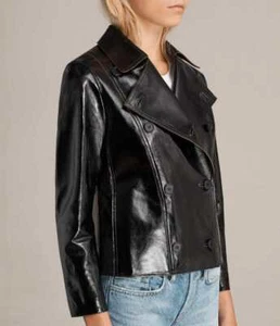 ALLSAINTS Deebee Payton Patent Leather Blazer Jacket Black UK6 US2 $600 - Picture 1 of 4