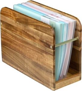 Tabletop Brown Wood and Brass Metal Magazine Holder Stand, Magazine Holder - Picture 1 of 7