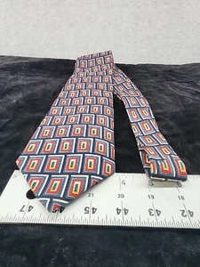 Mario Ferrari Mens 100% Silk Neck Tie Red Blue and Black Made in USA - Picture 1 of 9