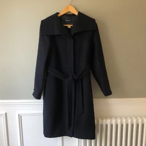 Womens Jaeger Jacket Coat Woven Blue UK 10 Overcoat Button Up 95% Wool Funnel - Picture 1 of 8