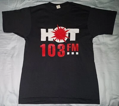 VTG 80s HOT 103 FM RADIO STATION T SHIRT MEDIUM SCREEN STARS SINGLE STITCH USA - Image 1 of 4