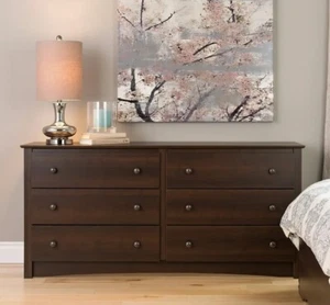 6 Drawer Wooden Bedroom Dresser Traditional Brown Wood Chest of Drawers - Picture 1 of 11